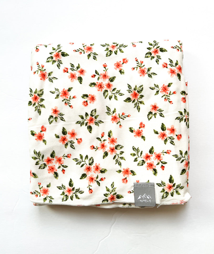 Coral Pink Floral Swaddle Blanket