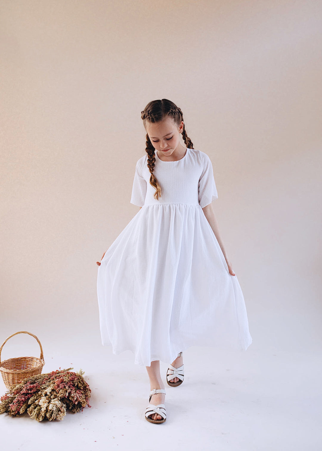 Eliza White French Gauze Full Length Dress