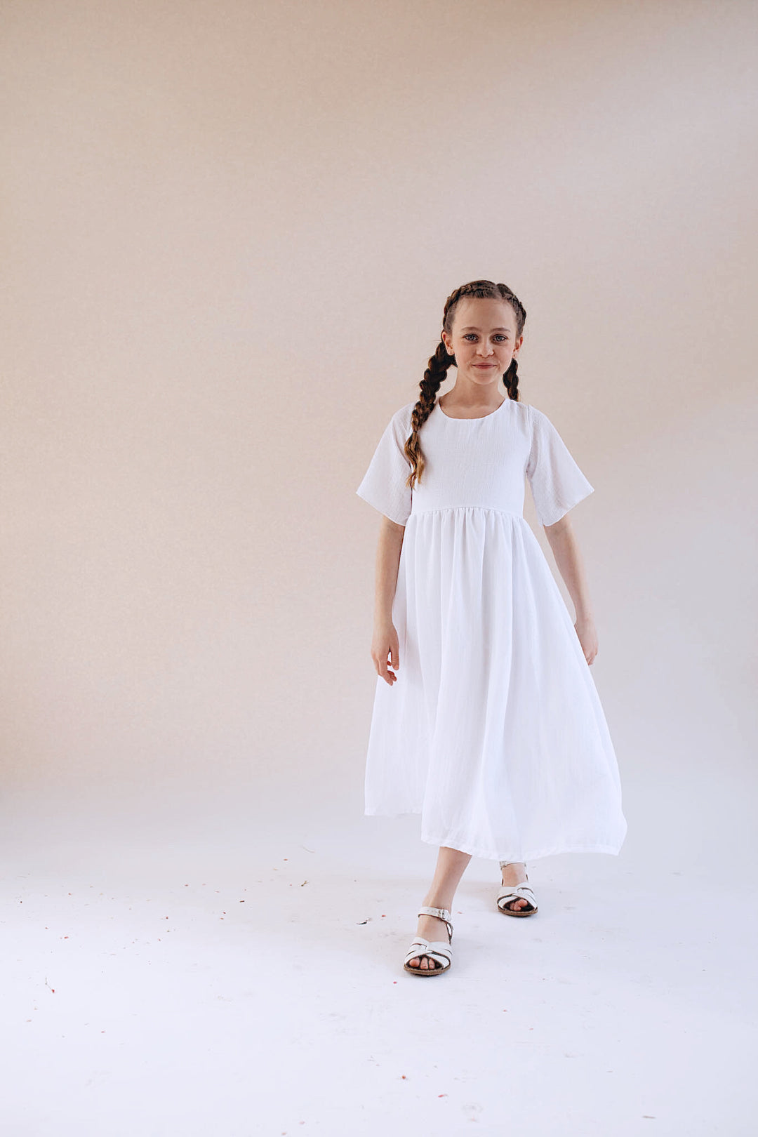 Eliza White French Gauze Full Length Dress