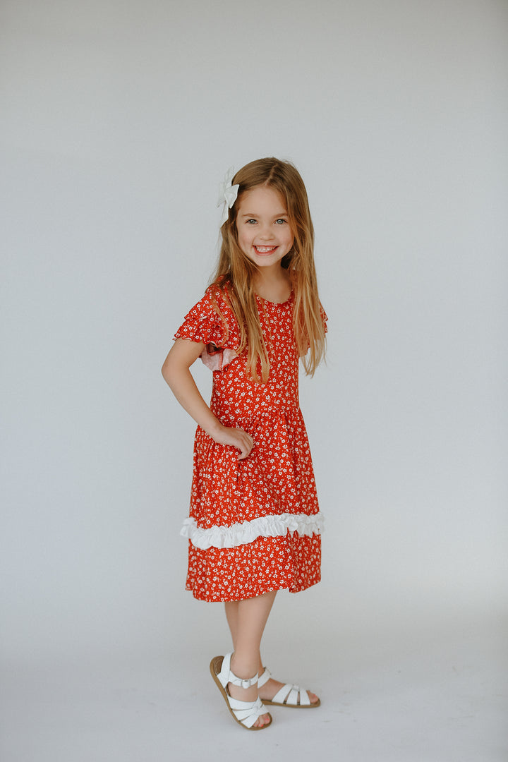 Olivia Burnt Coral Floral Dress