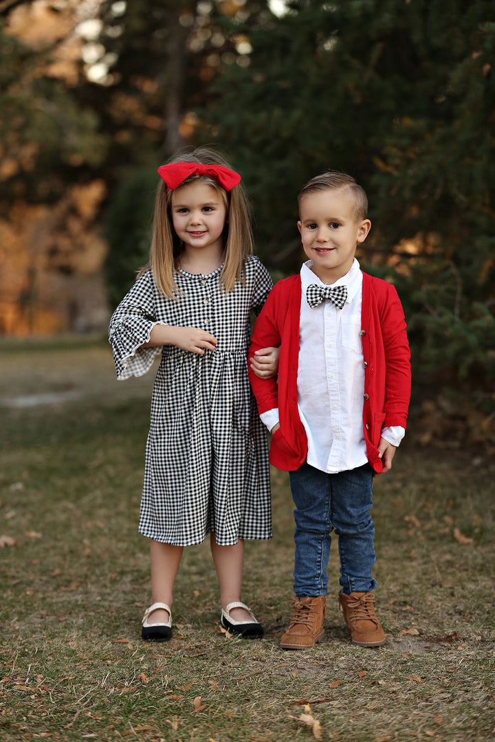 Black and White Gingham Bow Tie