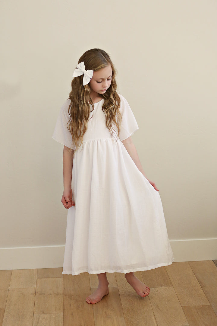 Eliza White French Gauze Full Length Dress