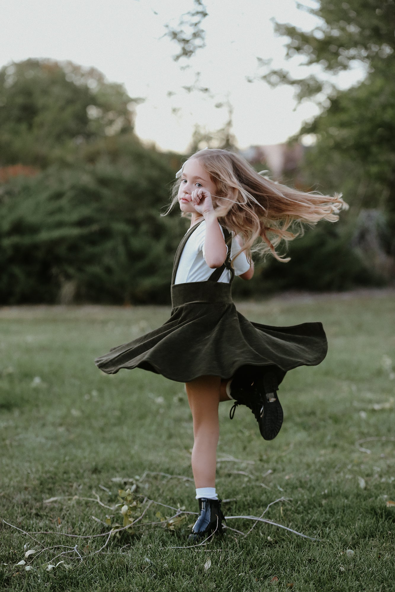 Polly Pinafore Olive Corduroy Dress