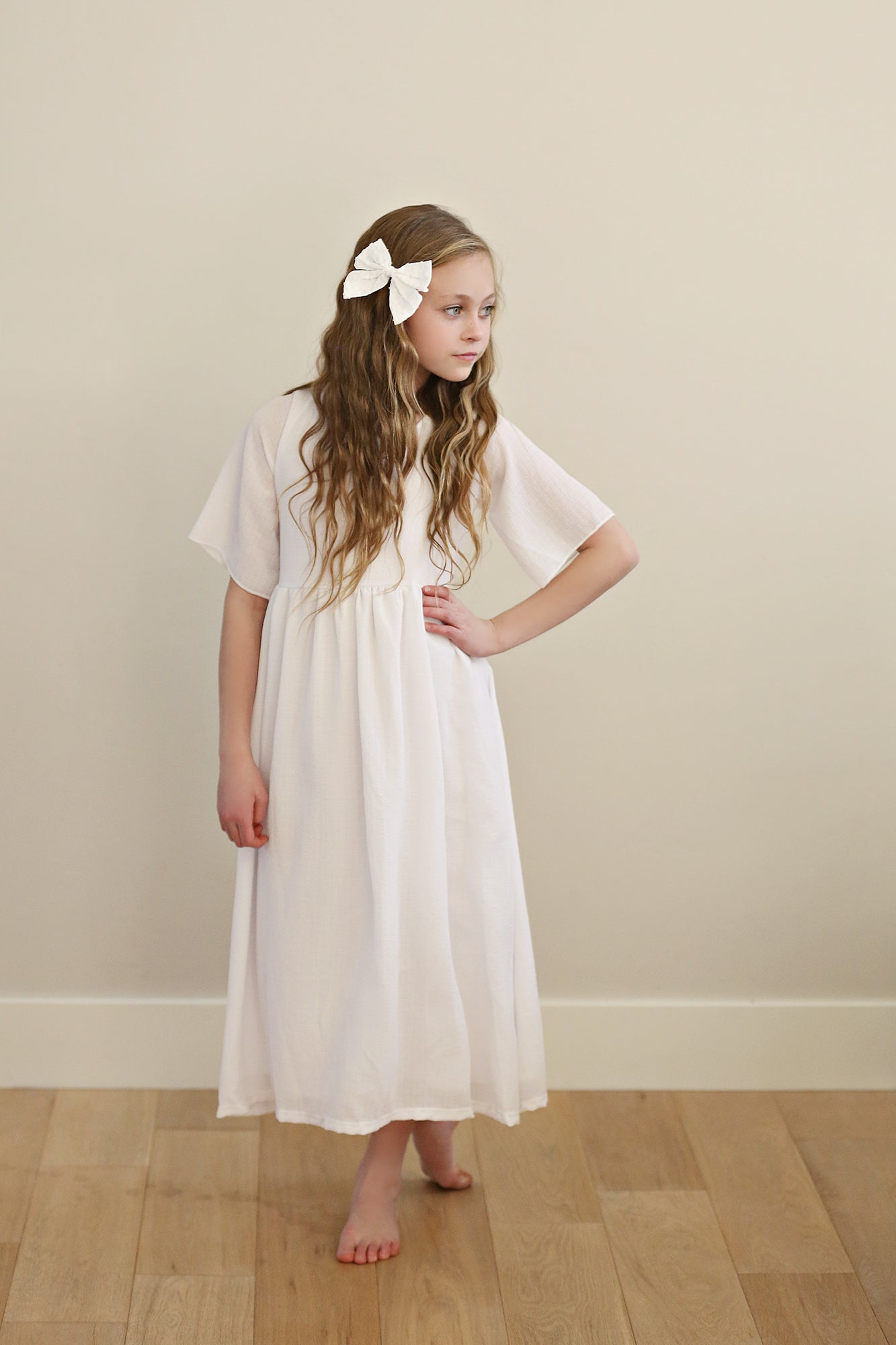 Eliza White French Gauze Full Length Dress
