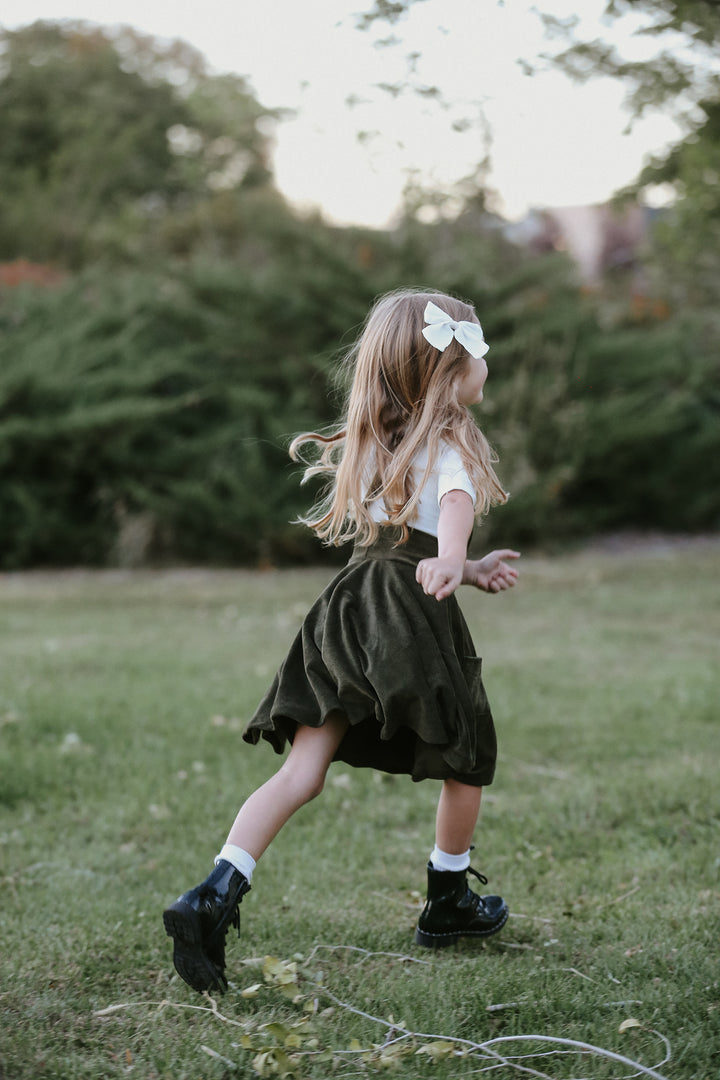 Polly Pinafore Olive Corduroy Dress