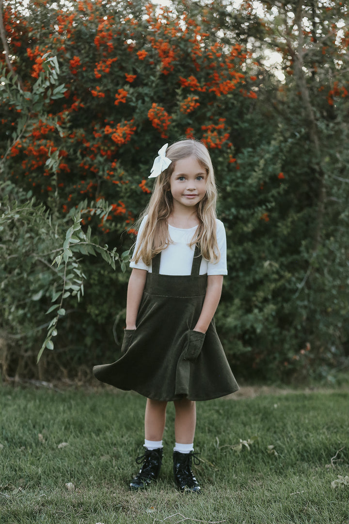 Polly Pinafore Olive Corduroy Dress