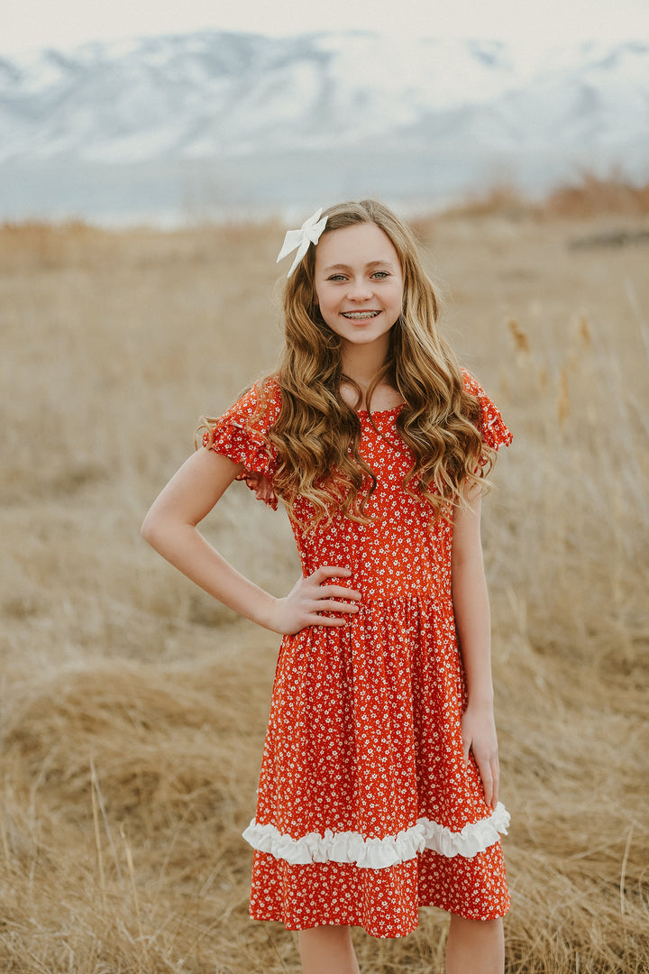 Olivia Burnt Coral Floral Dress