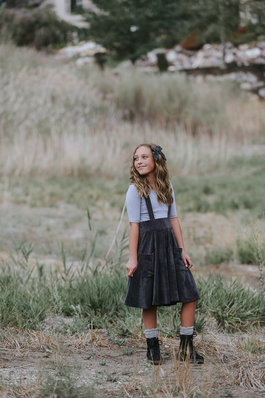 Polly Pinafore Grey Corduroy Jumper Dress