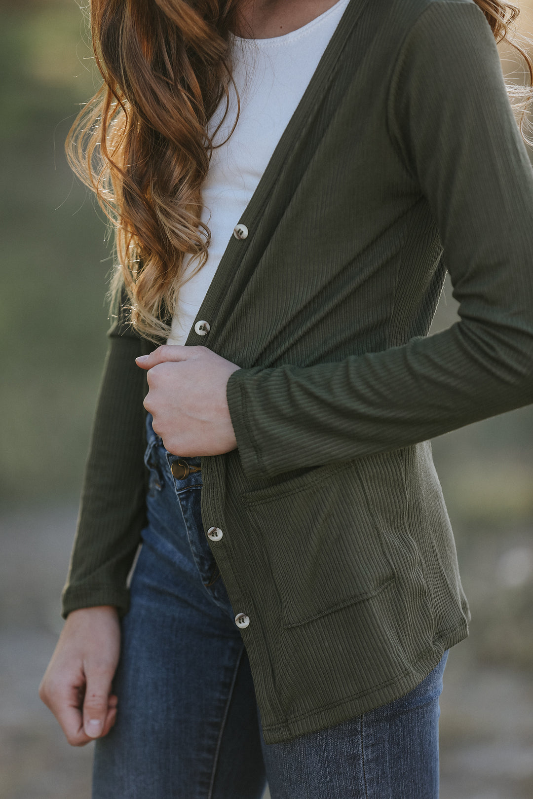 Olive Rib Knit Cardigan