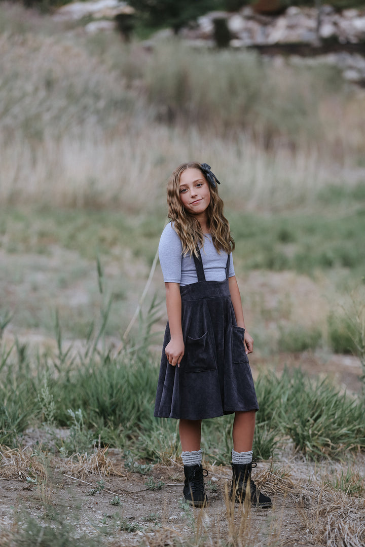 Polly Pinafore Grey Corduroy Jumper Dress