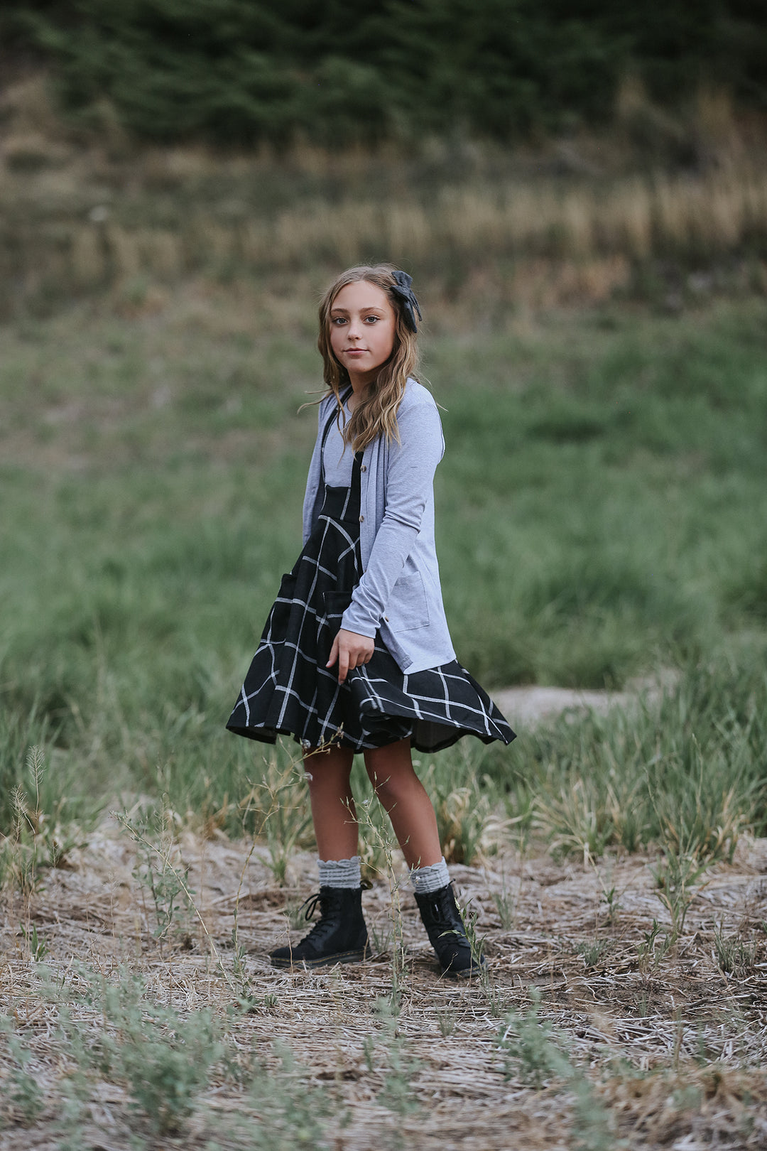 Polly Pinafore Black Plaid Jumper Dress