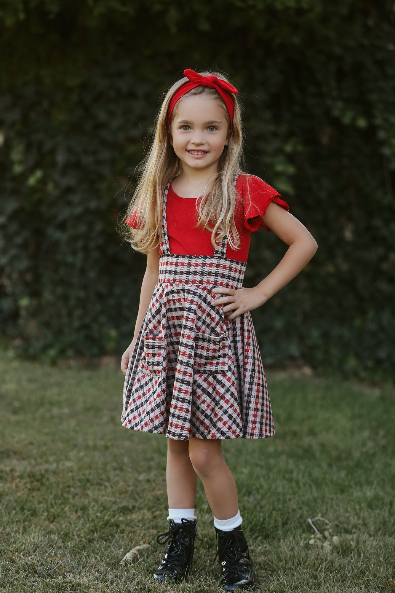 Polly Pinafore Red Gingham Jumper Dress