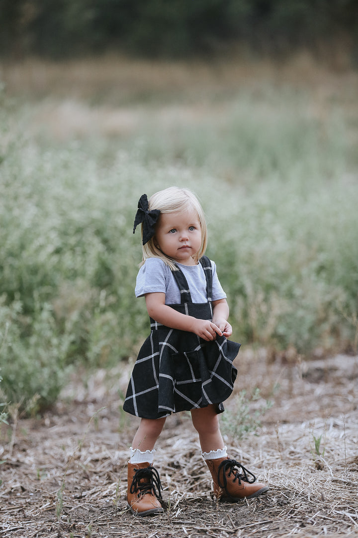 Polly Pinafore Black Plaid Jumper Dress