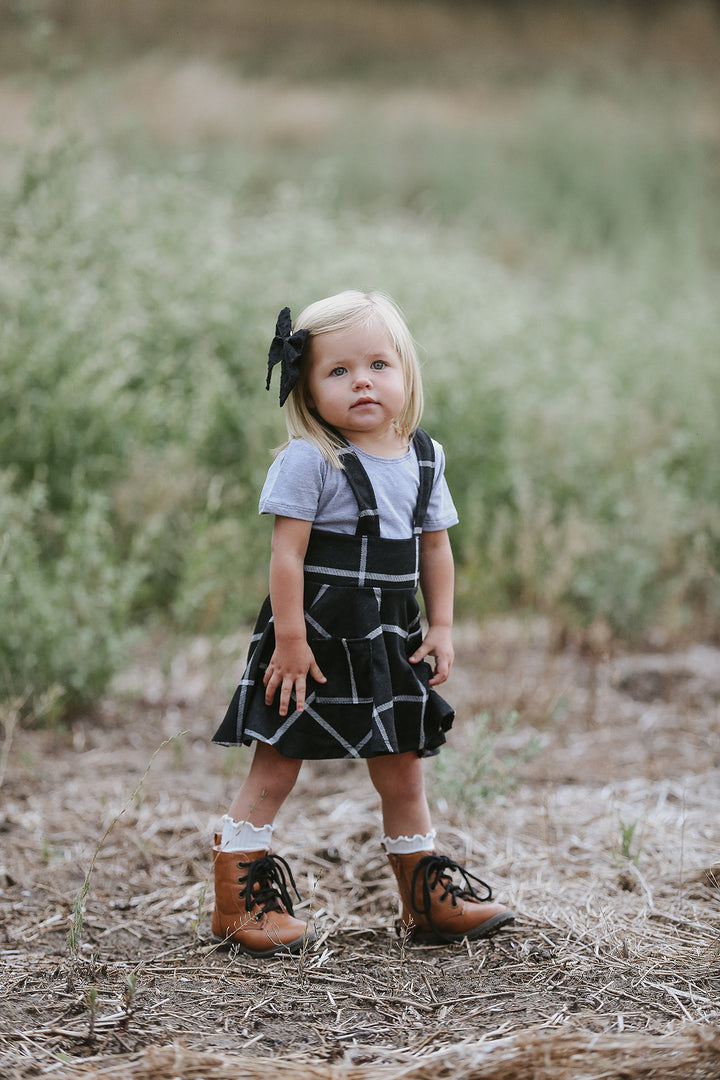 Polly Pinafore Black Plaid Jumper Dress