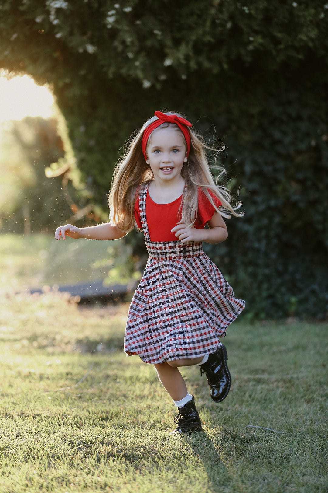 Polly Pinafore Red Gingham Jumper Dress