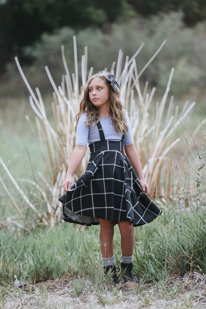 Polly Pinafore Black Plaid Jumper Dress