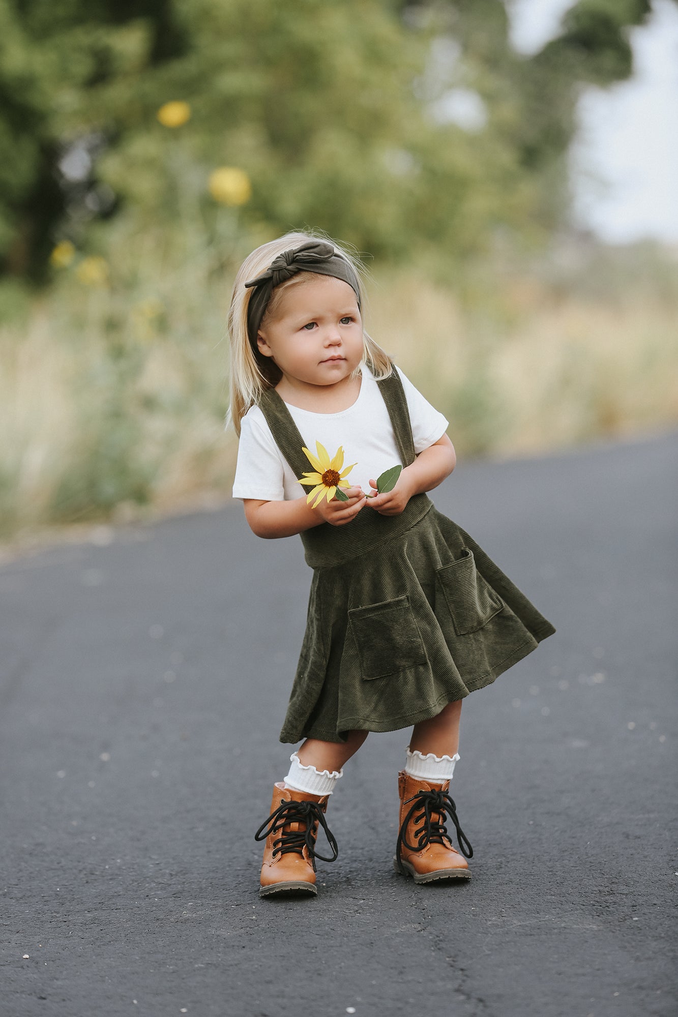 Polly Pinafore Olive Corduroy Dress